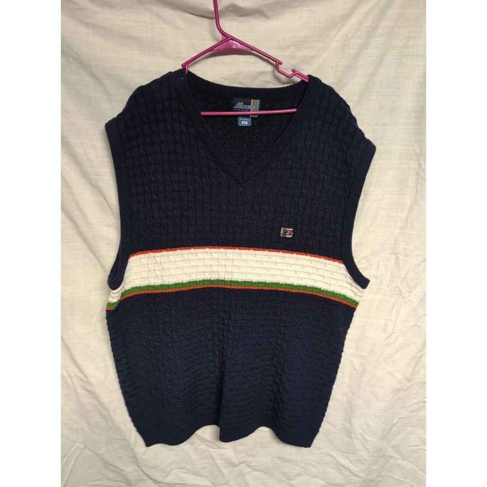 Boss By IG Design Acrylic Multicolor Vintage V Neck Sweater Vest Men's Size XL